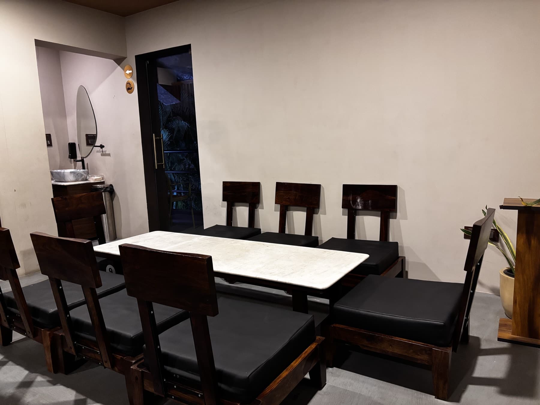 Korean dining and meeting space with ambient evening background
