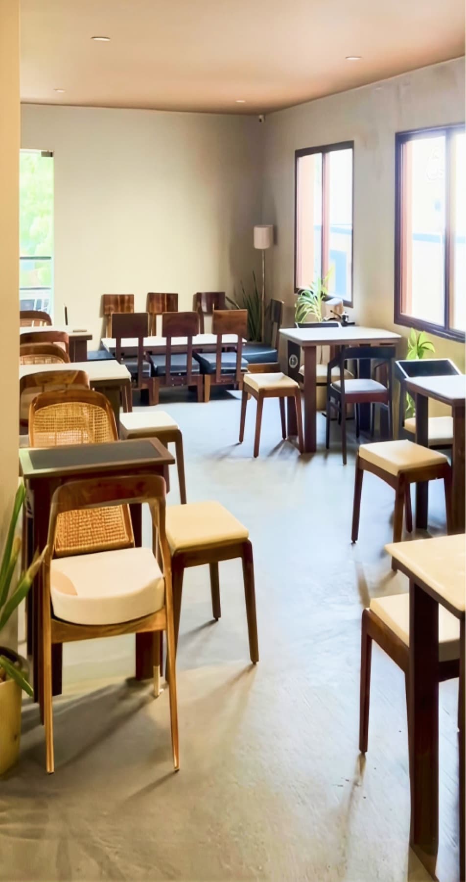 Brightly lit daytime seating area in the first-floor event space